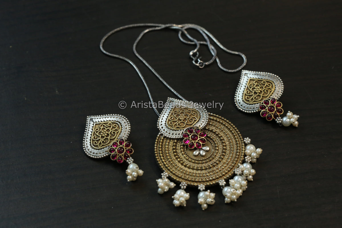 Dual Tone Necklace Set - Ruby