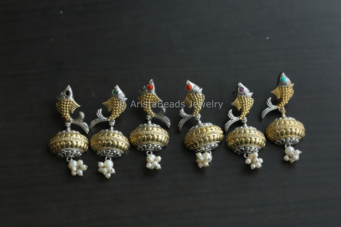 Dual Tone Fish Stone Earrings