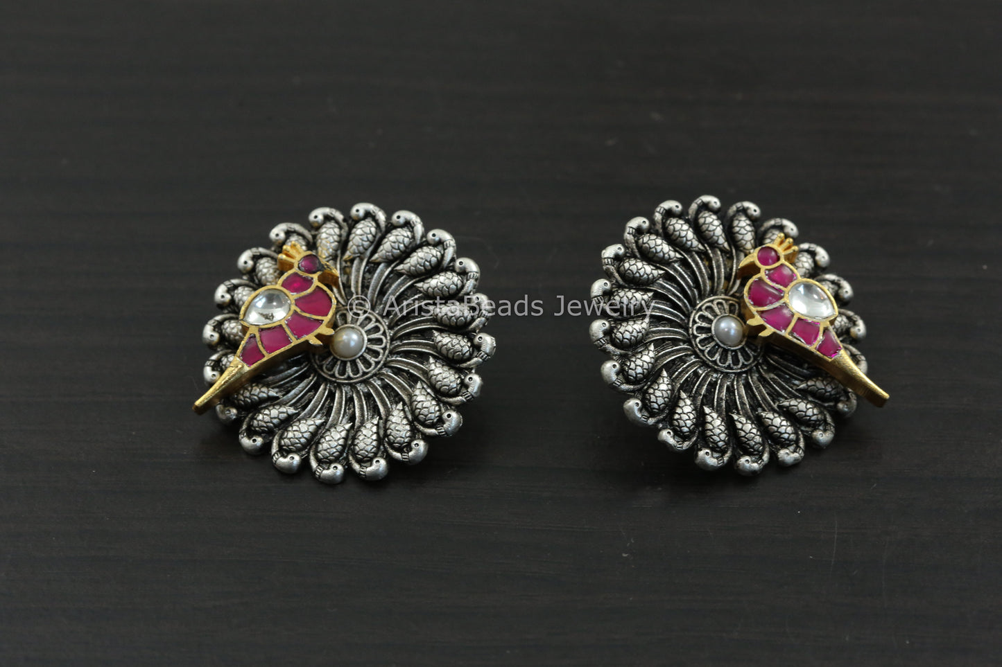 Large Oxidized Kundan Motif Studs
