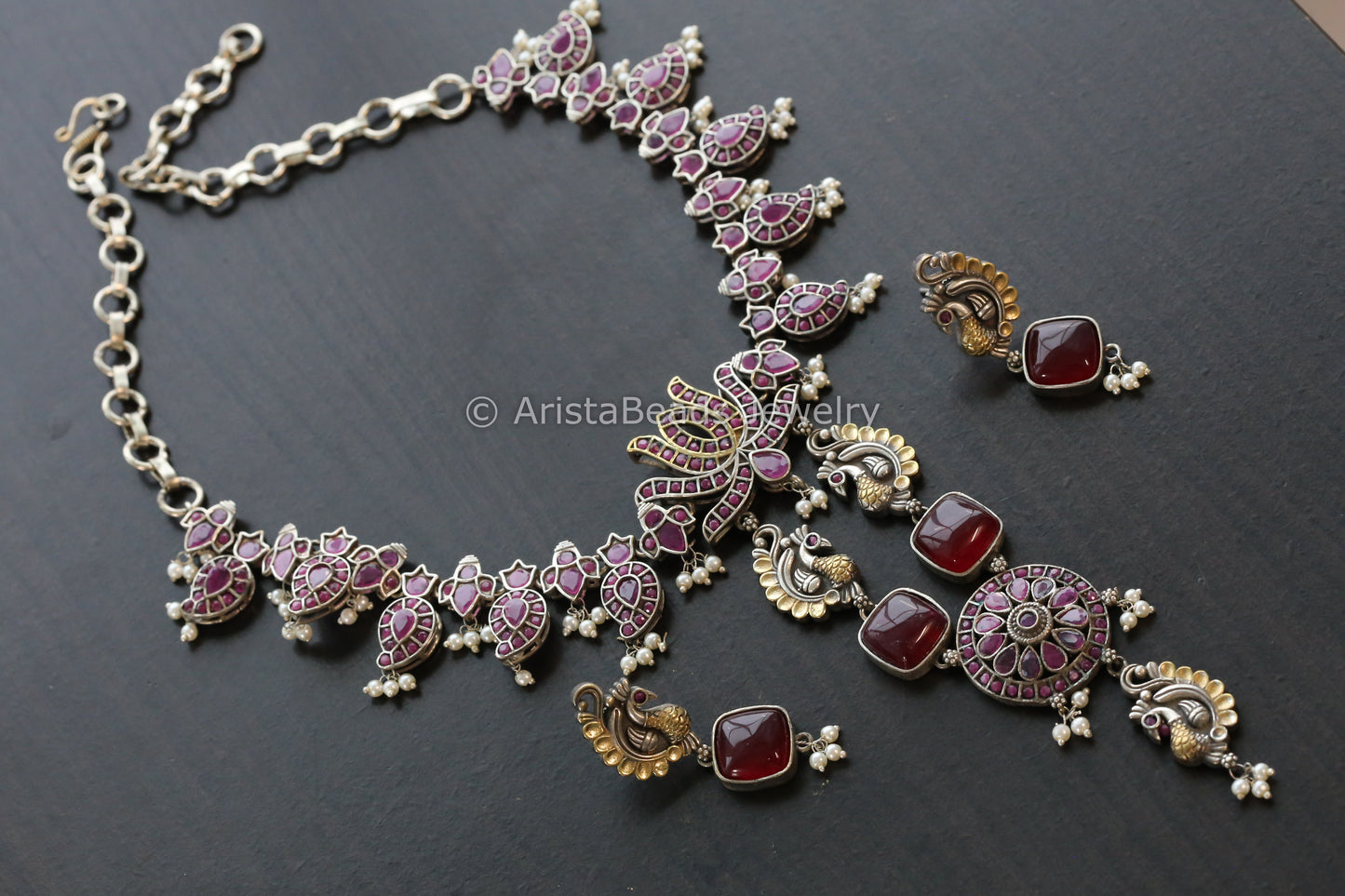 Jadau Look Oxidized Necklace Set - Ruby