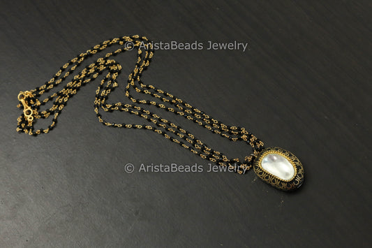 3 Strands Dainty Kundan Polki Pendant Necklace