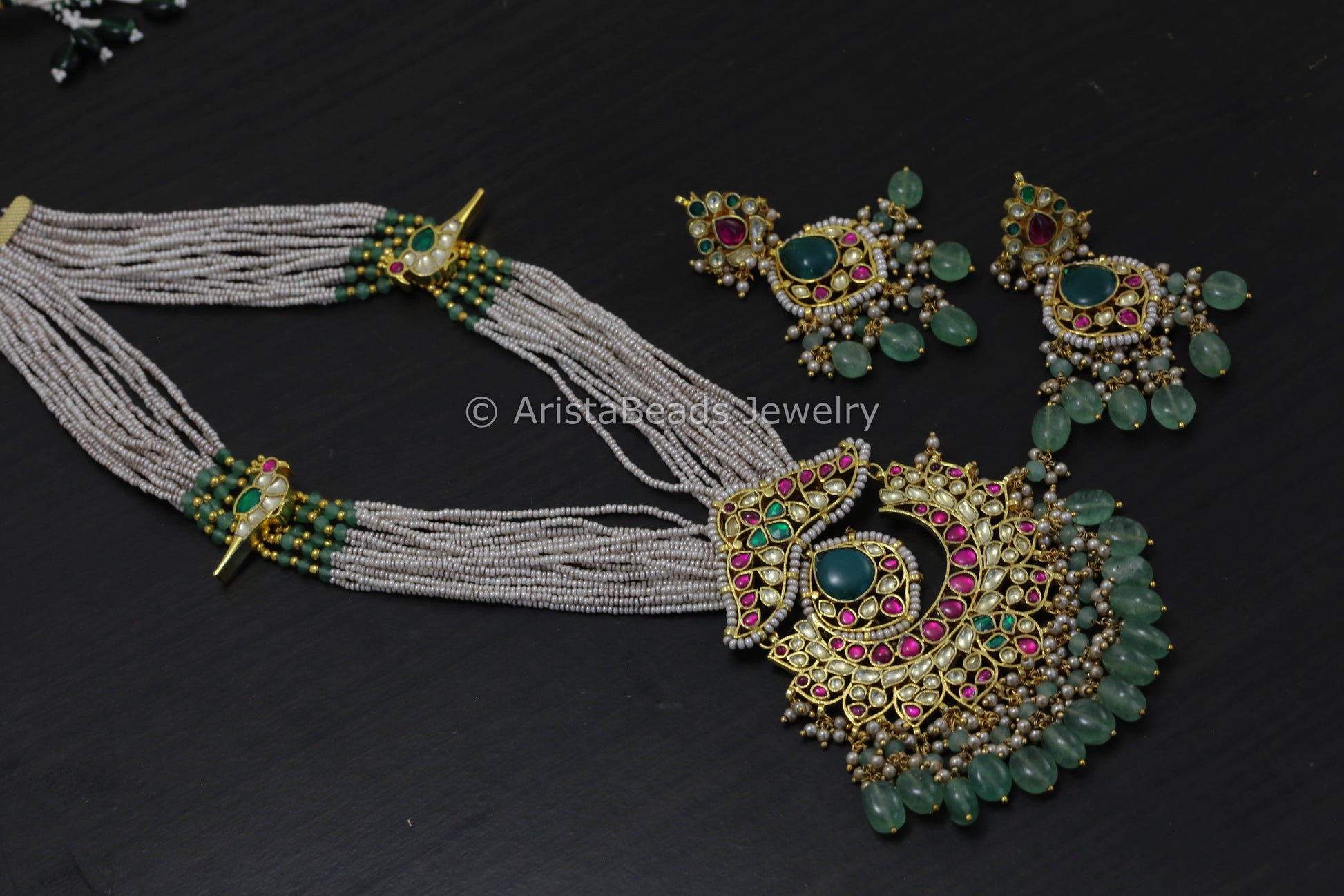 Next To Real Gray Seed Pearls Pachi Necklace Set