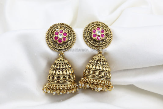 Gold Tone Fusion Jhumka - Ruby