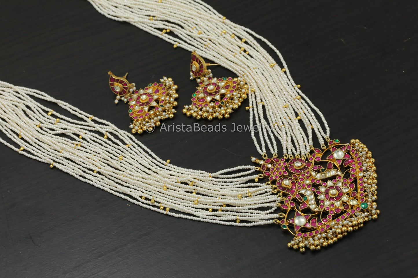 Large Multicolor Pachi Kundan Necklace Set