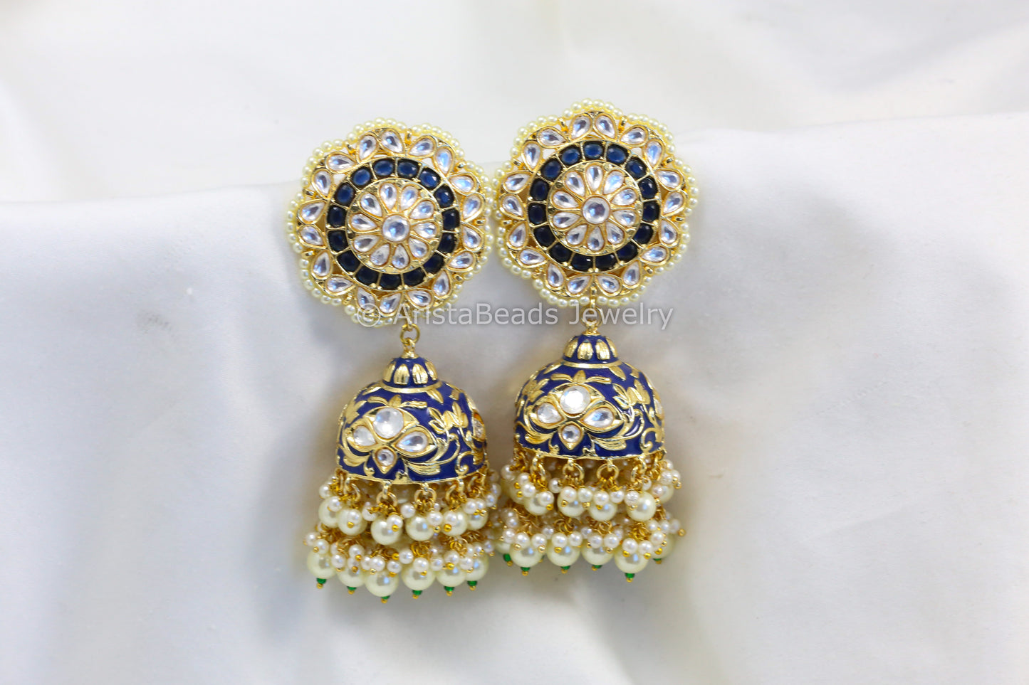 Extra Large Uncut Kundan Enamel Jhumka - Blue