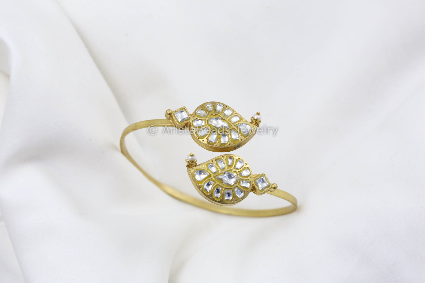 Adjustable Jadau Kundan Paisley Bracelet - Clear