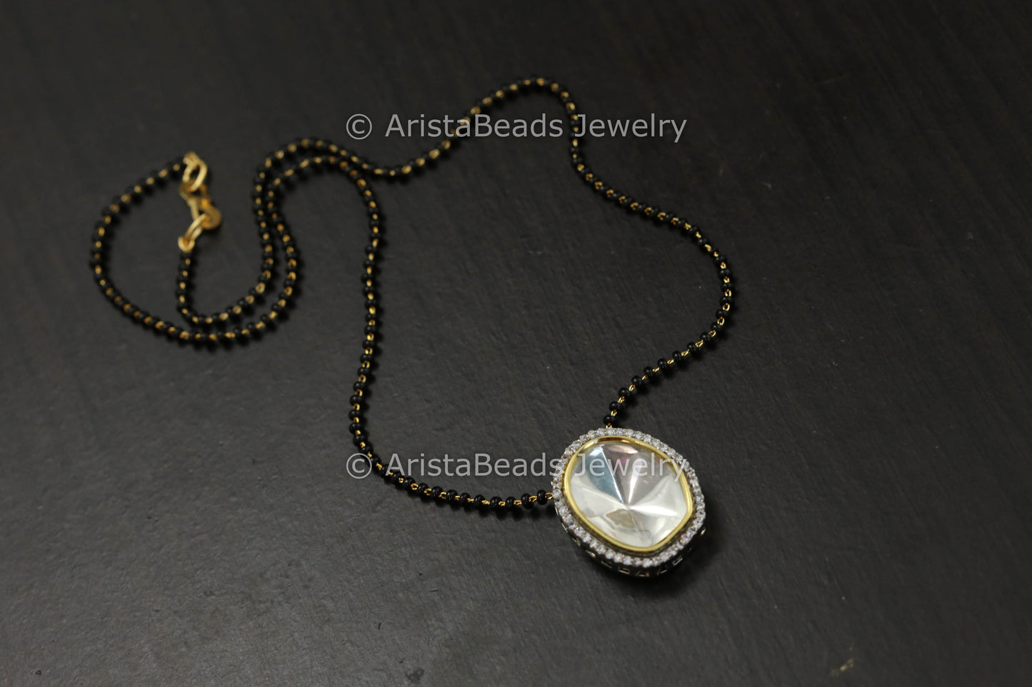 Black Bead Dual Tone Uncut Polki Mala