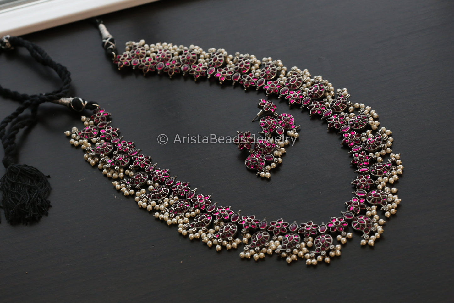 Long Kemp Oxidized Guttapusalu Necklace Set