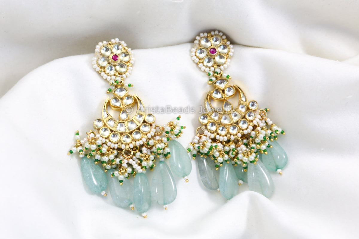 Pachi Kundan Chandbaali With Chalcedony Drops