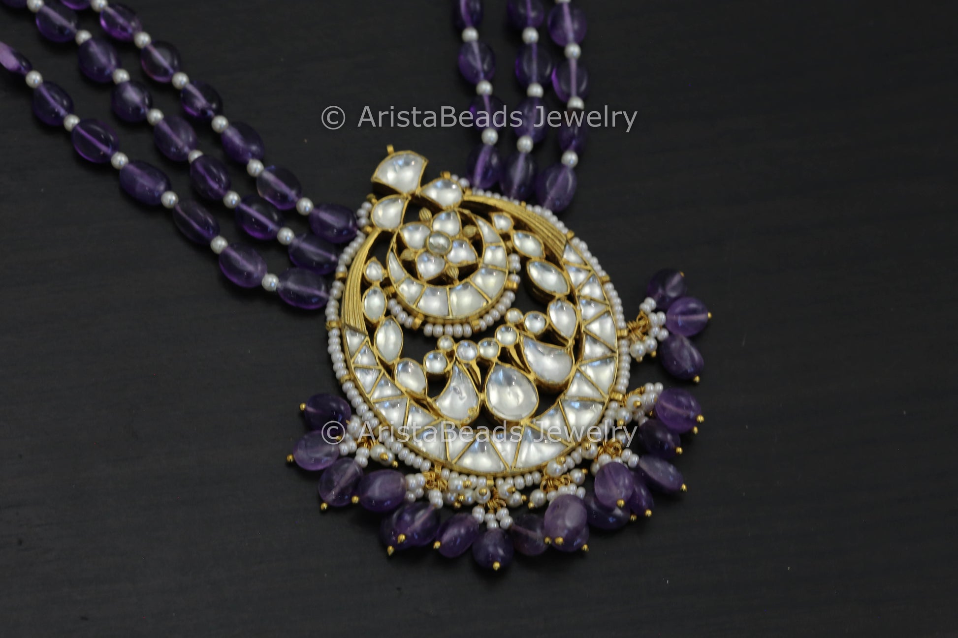 Real Amethyst Pachi Kundan Necklace Set
