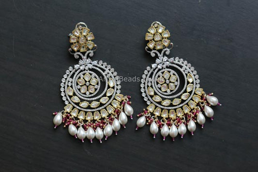 Uncut Kundan Polki Chandbaali - Red