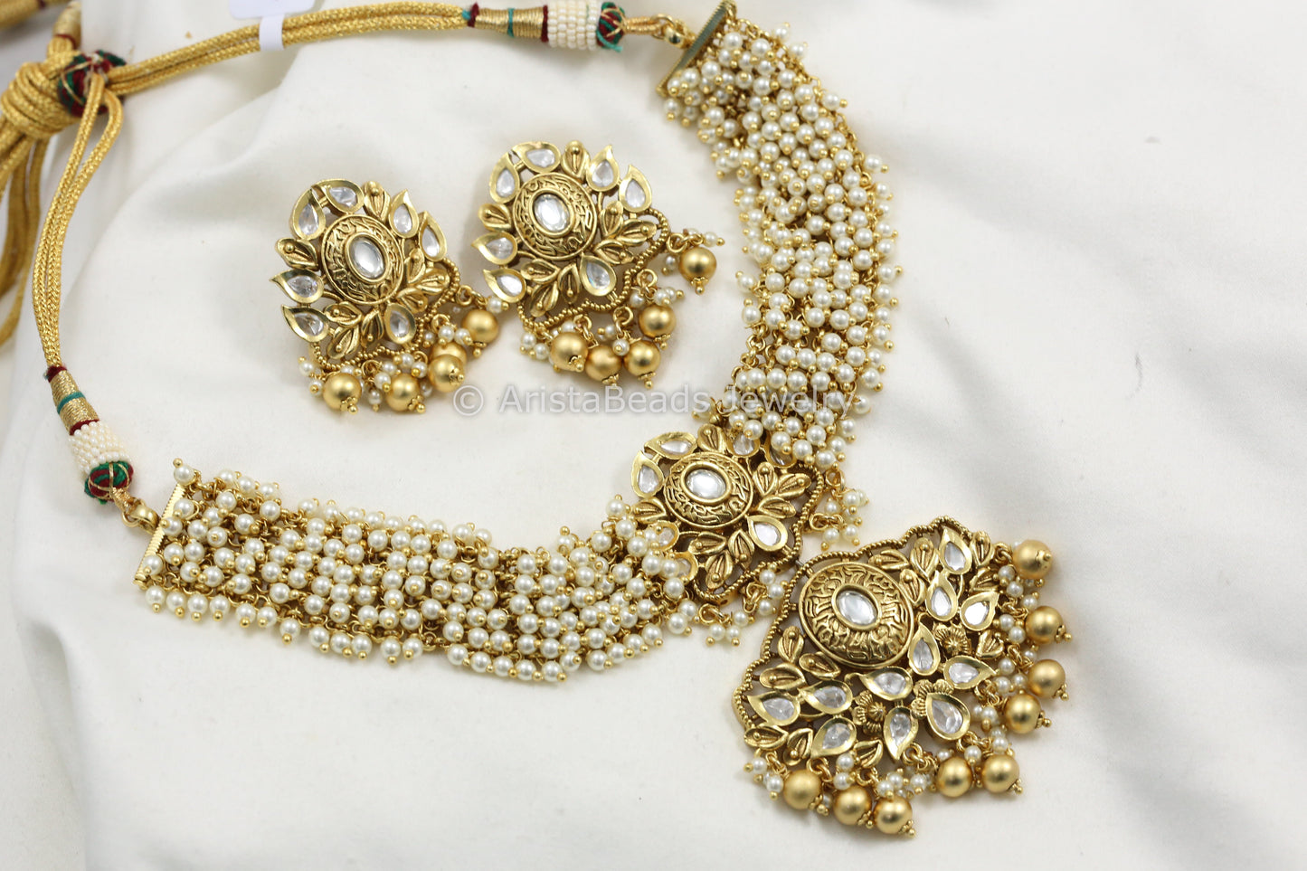 Kundan & Pearl Guttapusalu Necklace Set - Clear
