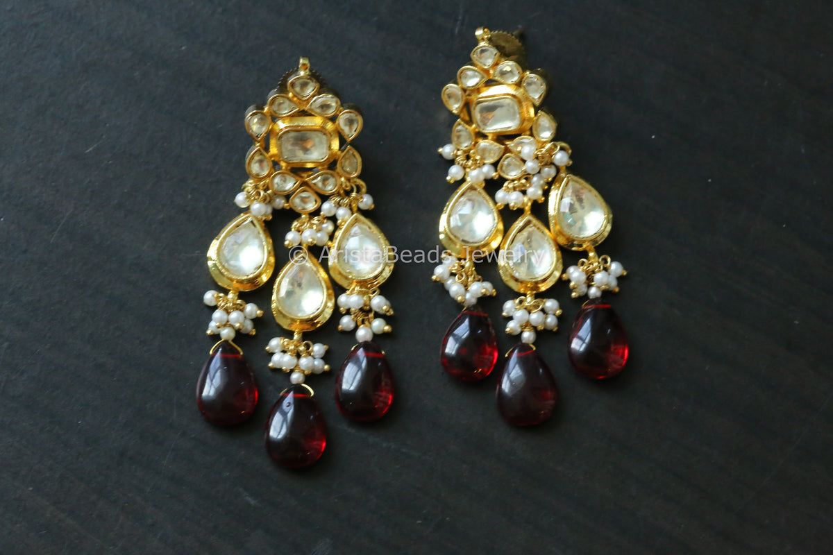 Red Pachi Kundan Earrings