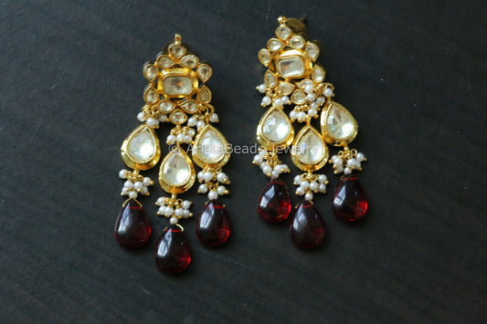 Red Pachi Kundan Earrings