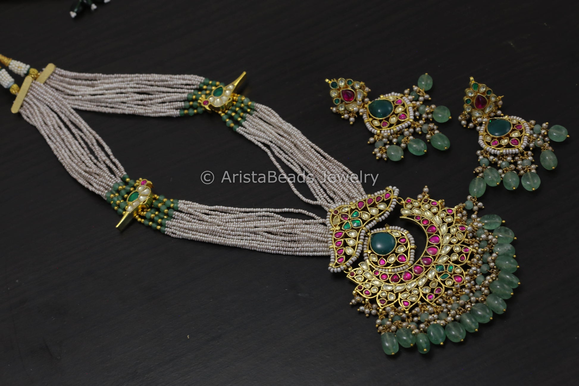 Next To Real Gray Seed Pearls Pachi Necklace Set