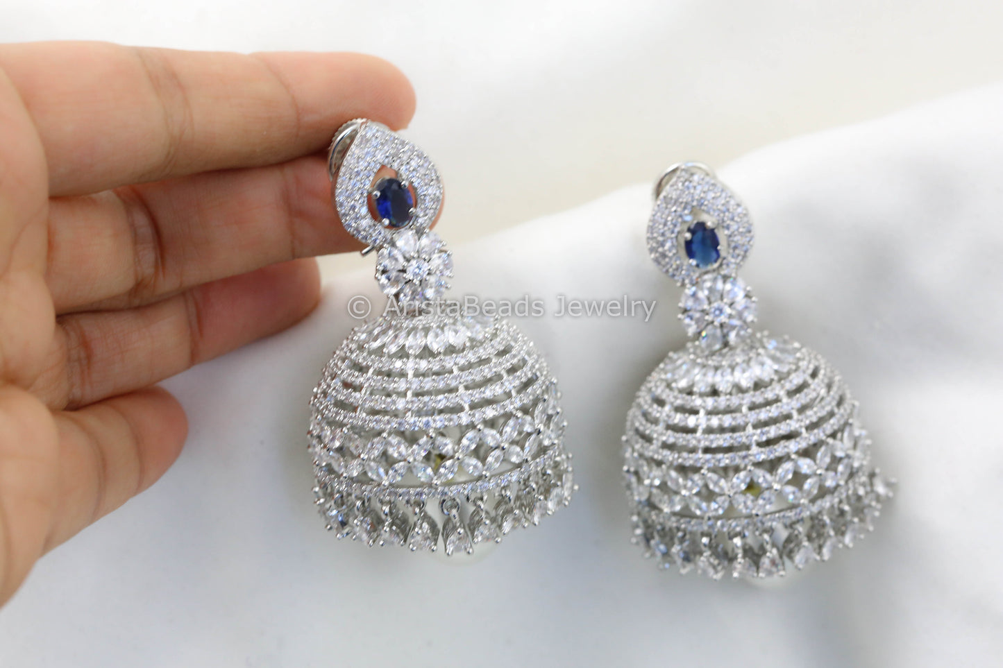 Large Rotating CZ Jhumka - Blue