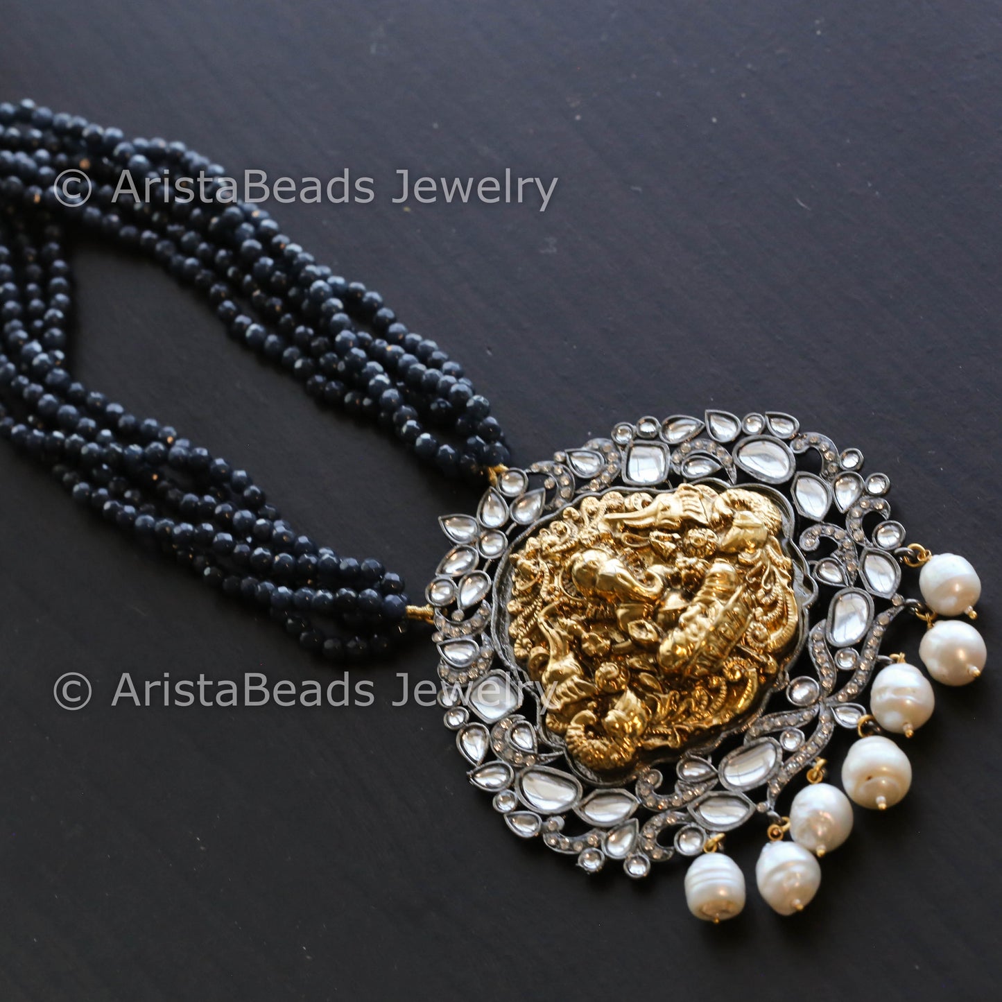 Victorian Kundan CZ Necklace - Grayish Blue