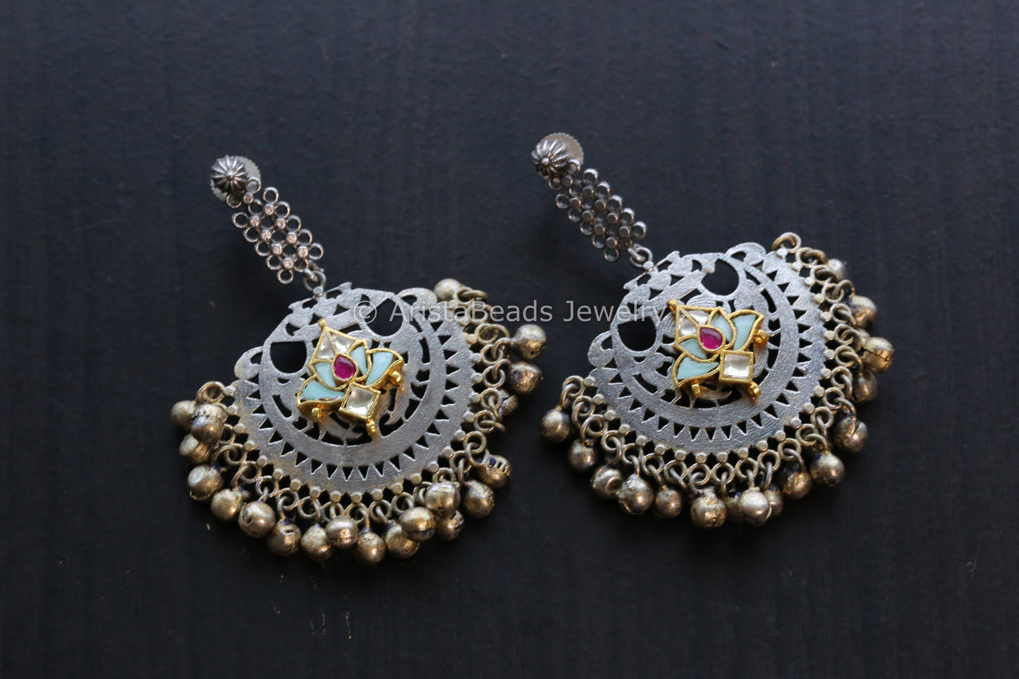 Large Kundan Motif Dual Tone Earrings