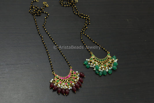 Dainty Jadau Kundan Black Bead Necklace