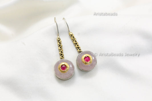 925 Sterling Silver Dual Tone Rose Quartz Earrings