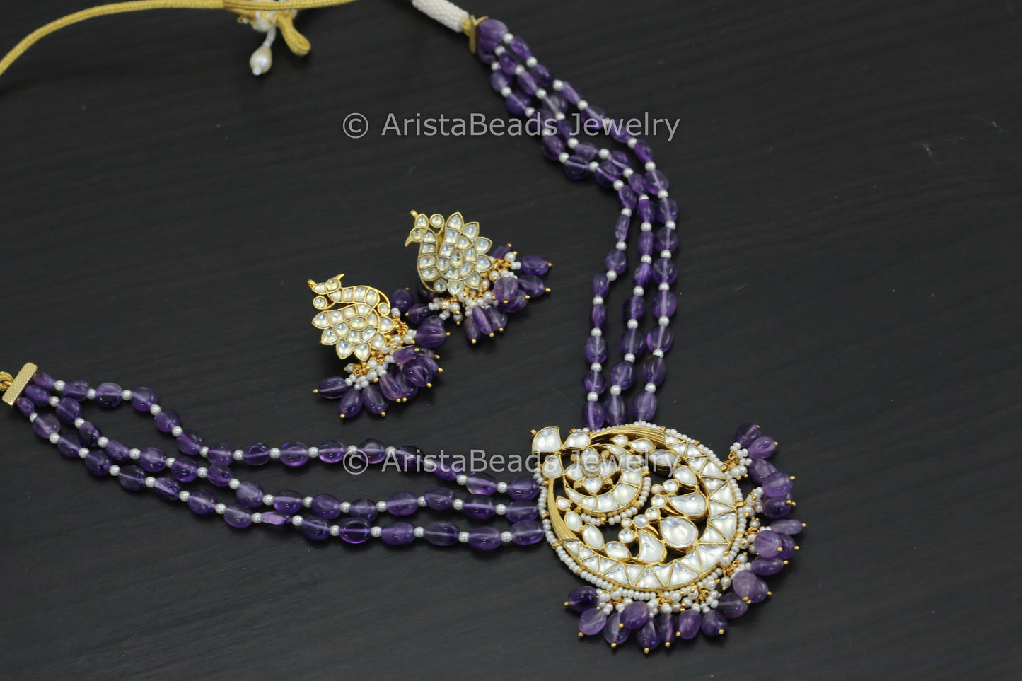 Real Amethyst Pachi Kundan Necklace Set