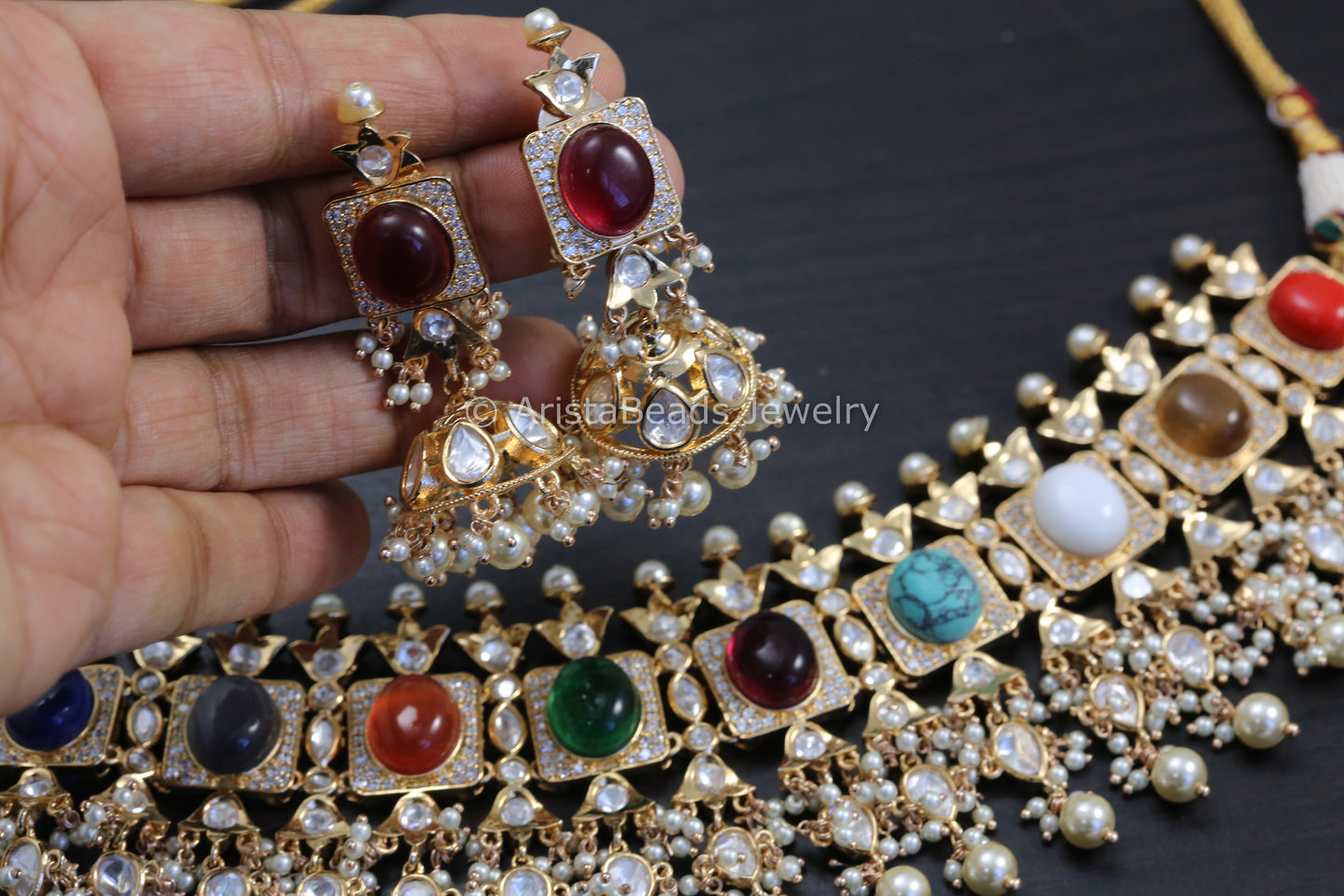 Navratan Kundan Polki Necklace Set