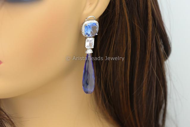 Long CZ Crystal Drops Earrings
