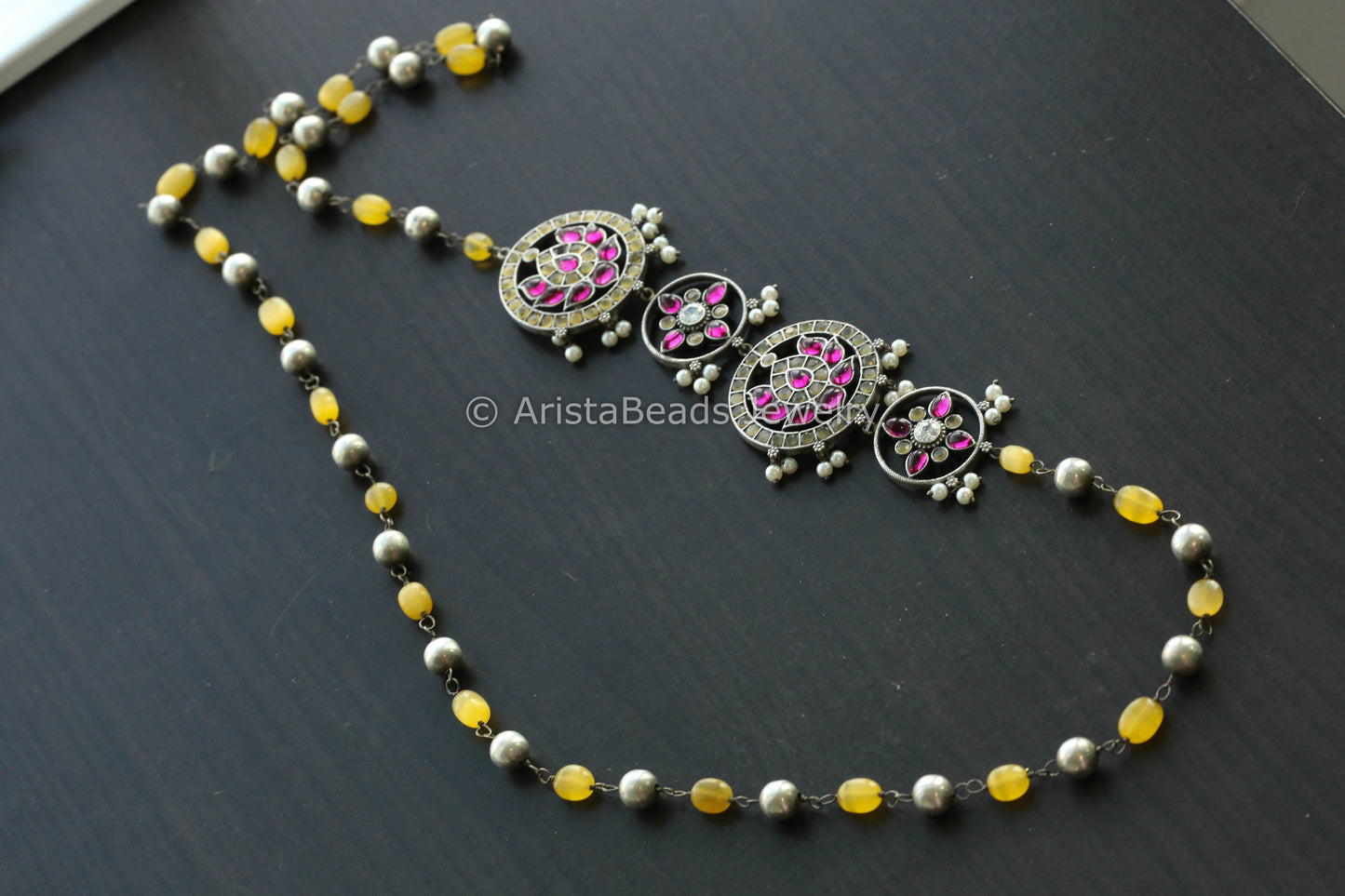 Beaded Side Pendant Mala - Yellow