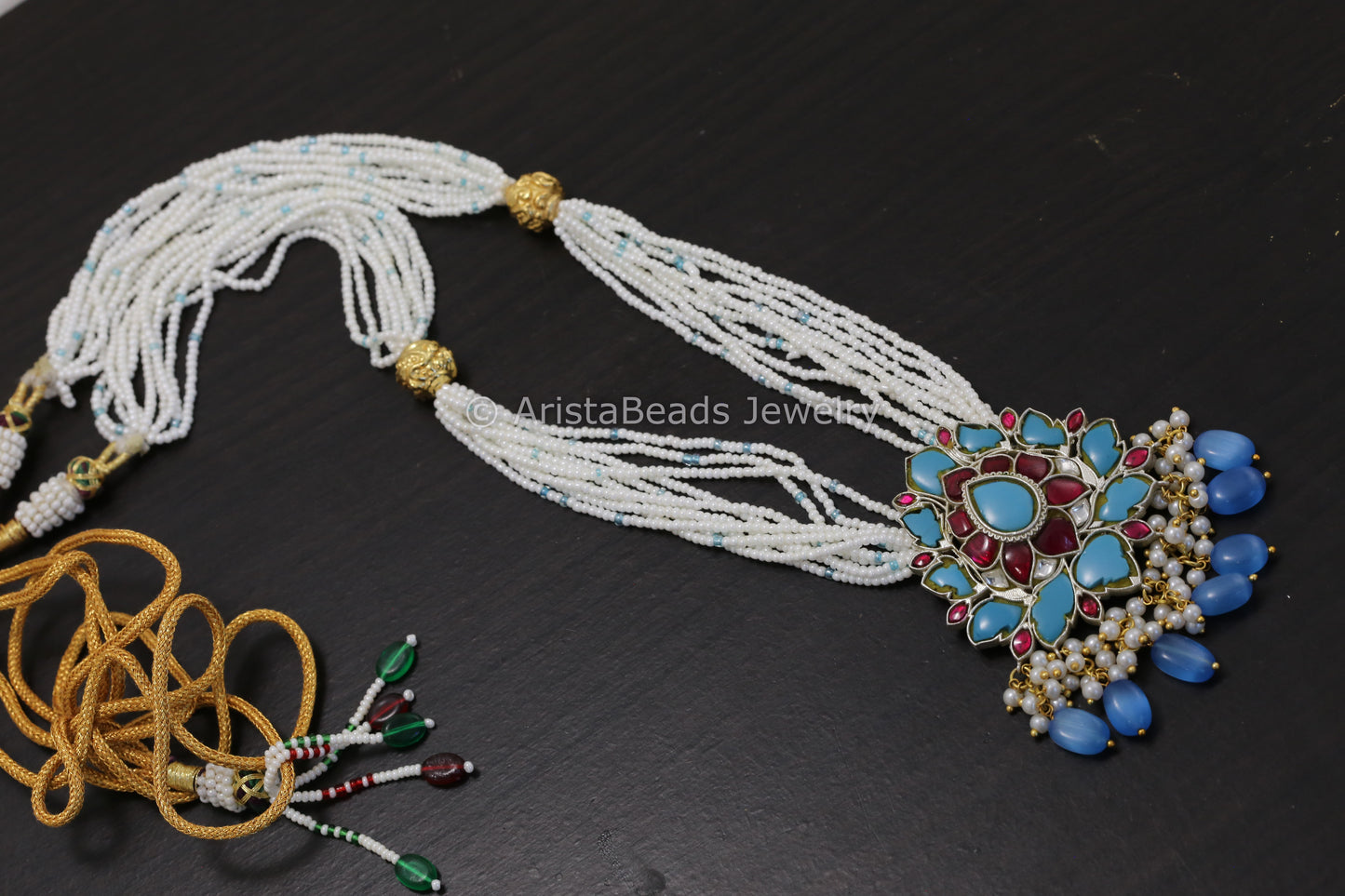 Jadau Turquoise Pendant Dual Tone Necklace