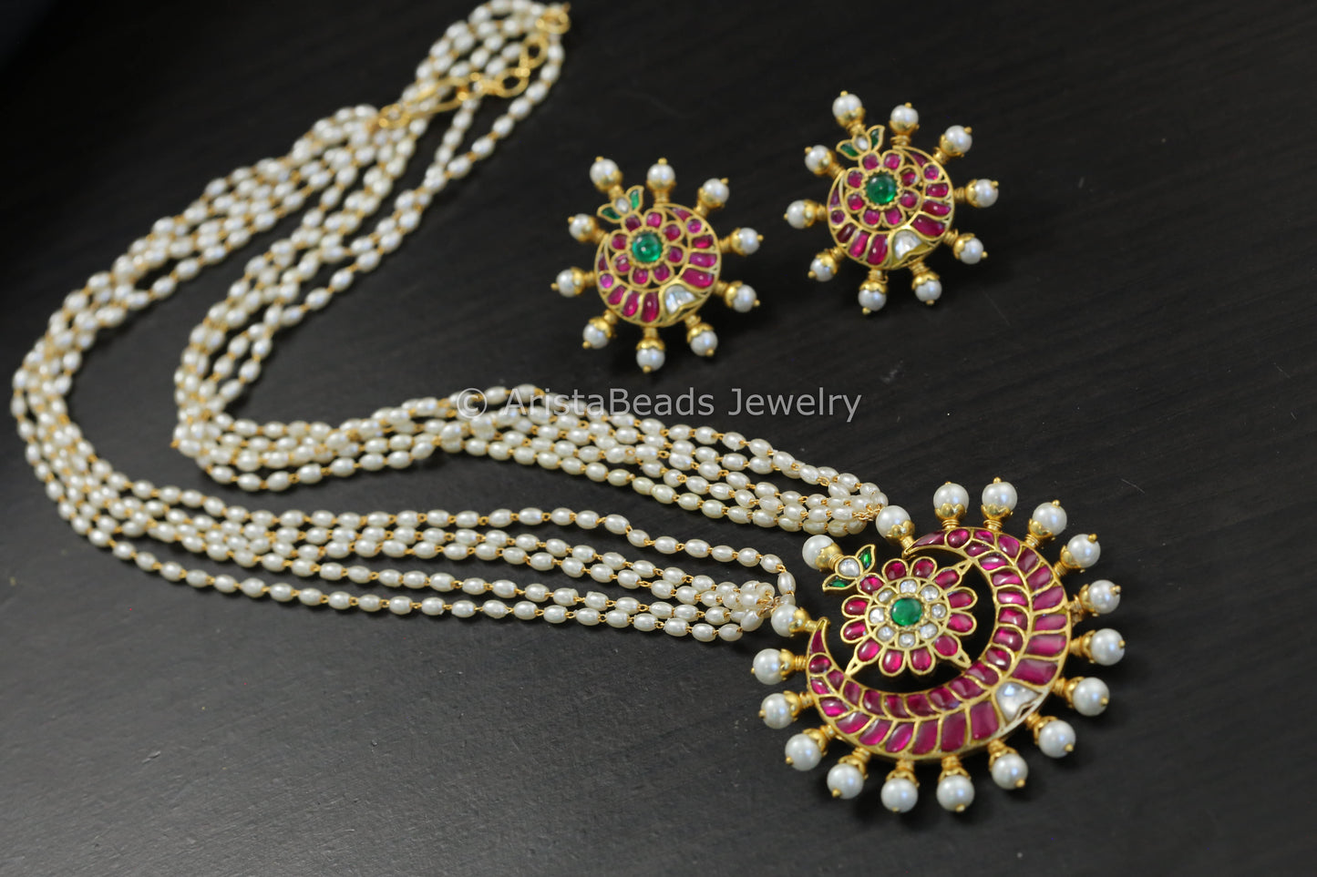 Jadau Ruby Chandbaali Necklace Set