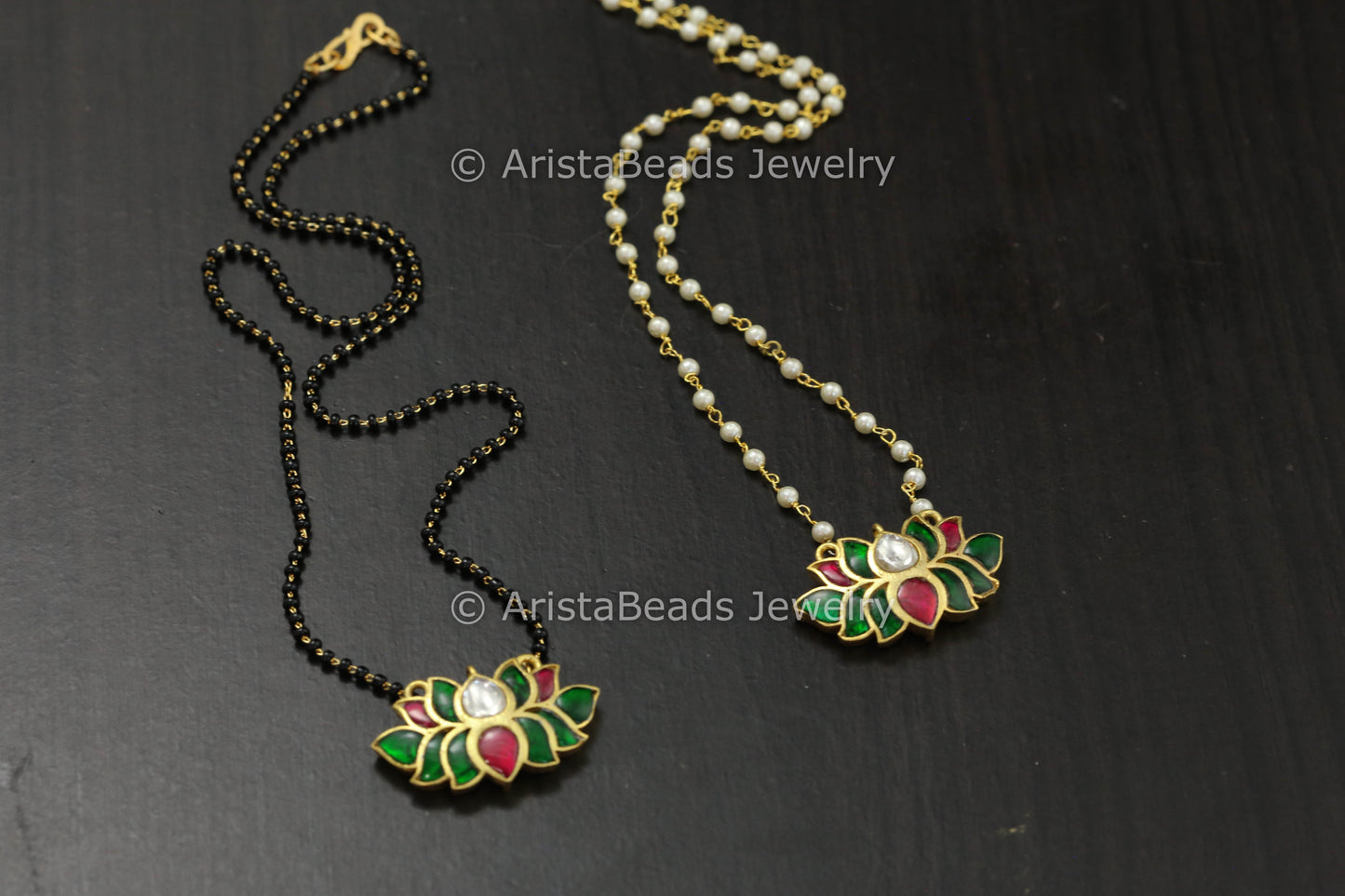 Dainty Beaded Jadau Pendant Necklace