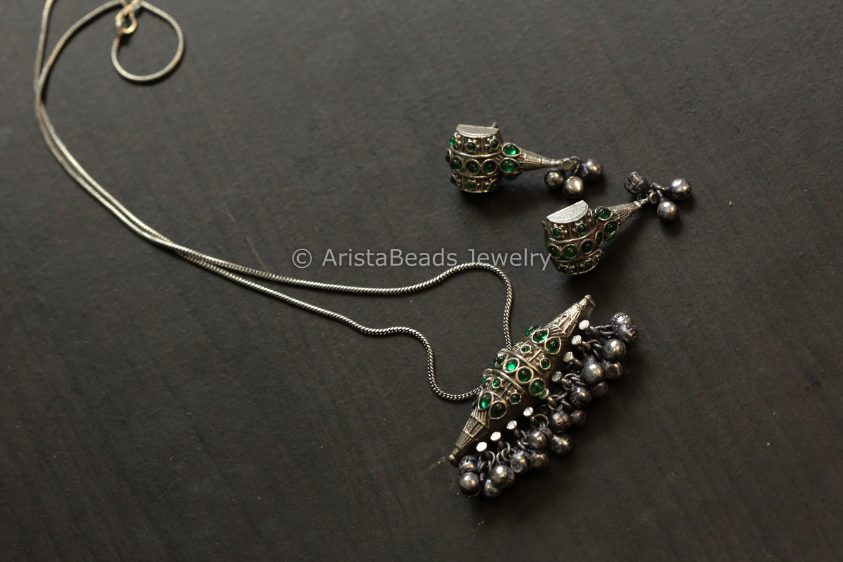 Oxidized Tabeez Necklace Set - Green