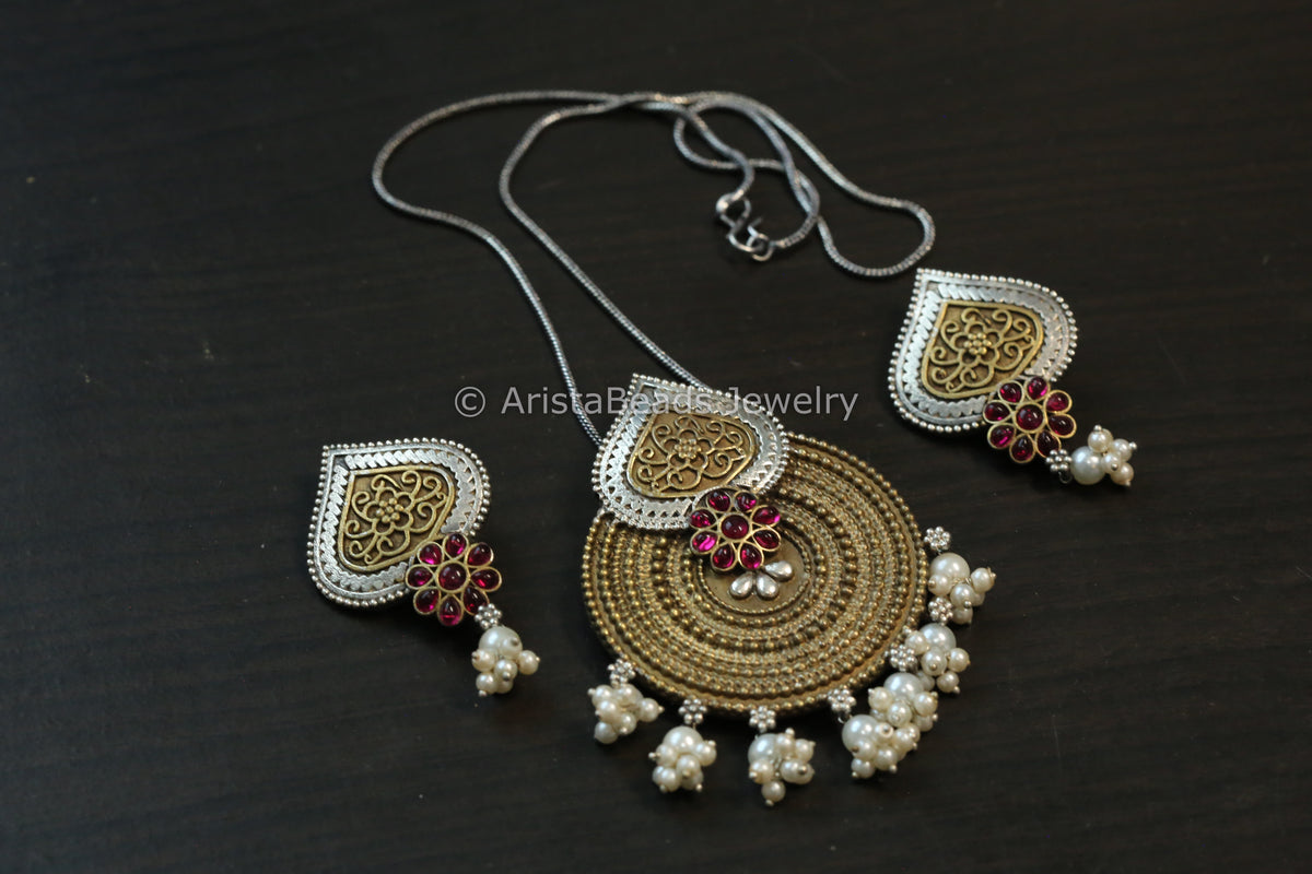 Dual Tone Necklace Set - Ruby