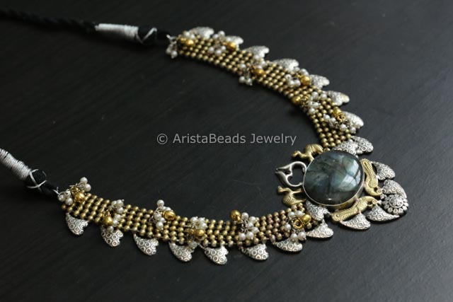 Real Labradorite Stone Silver Replica Necklace