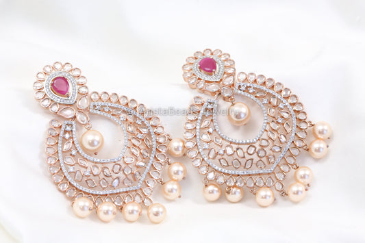 Extra Large Rose Gold Polki Chandbaali