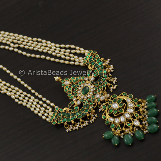 Emerald Jadau Kundan Long Haram -Green Drops