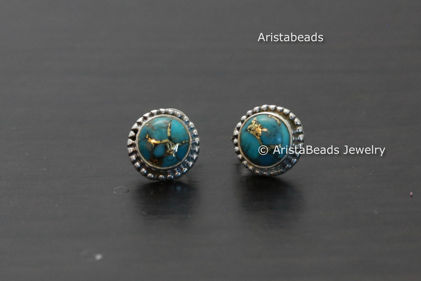 Rawa Work Round 925 Copper Turquoise Studs