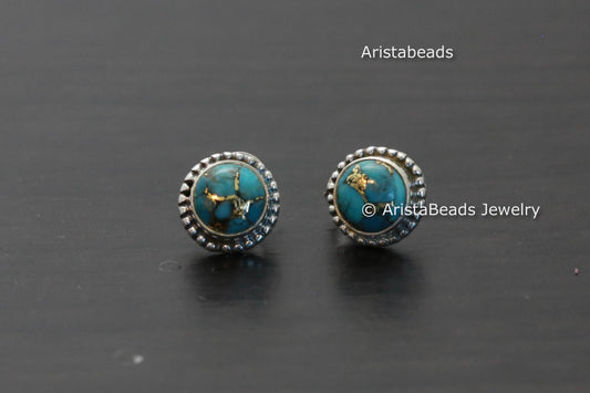 Rawa Work Round 925 Copper Turquoise Studs