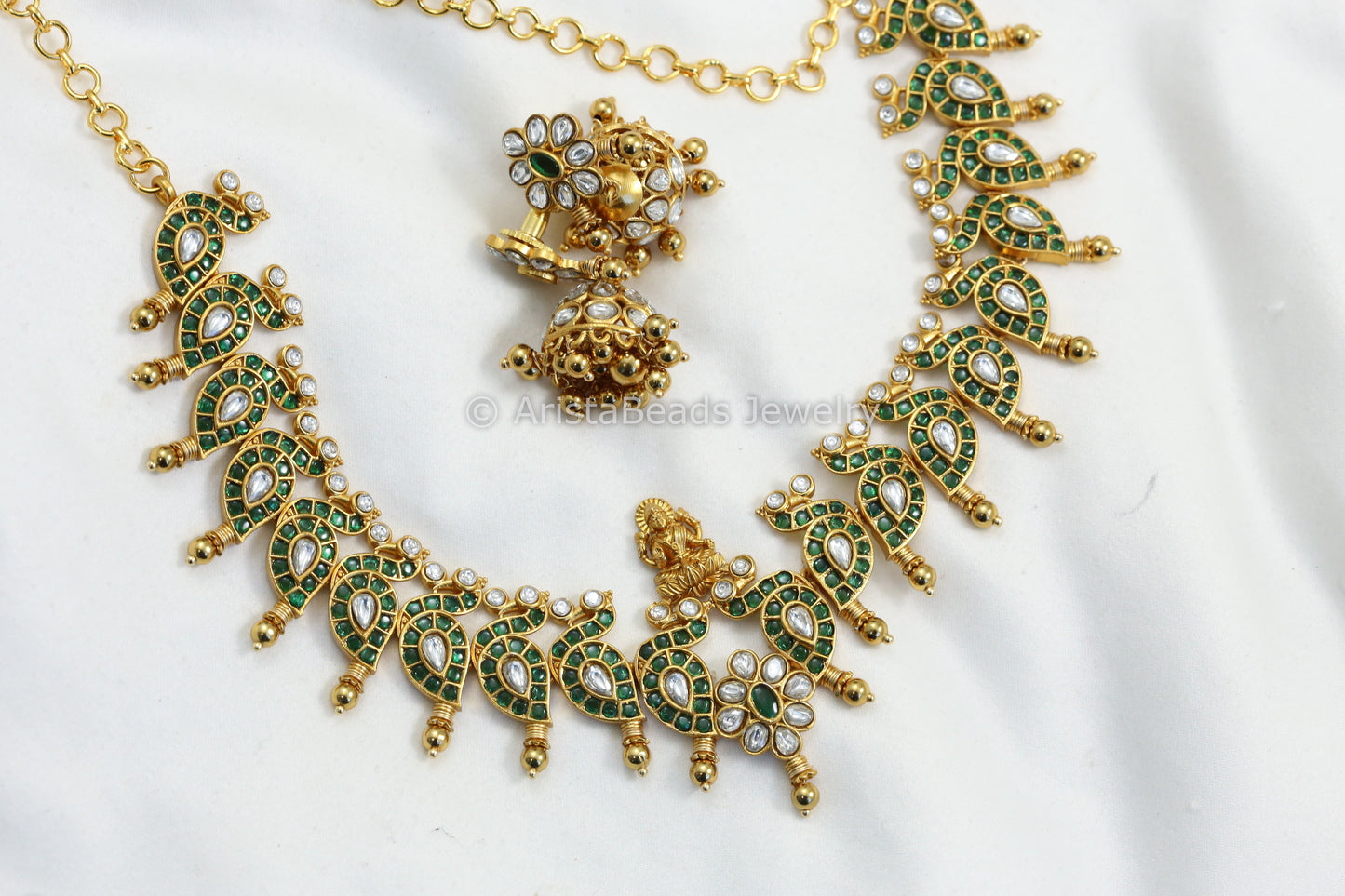 Kemp & Kundan Polki Necklace Set - Green