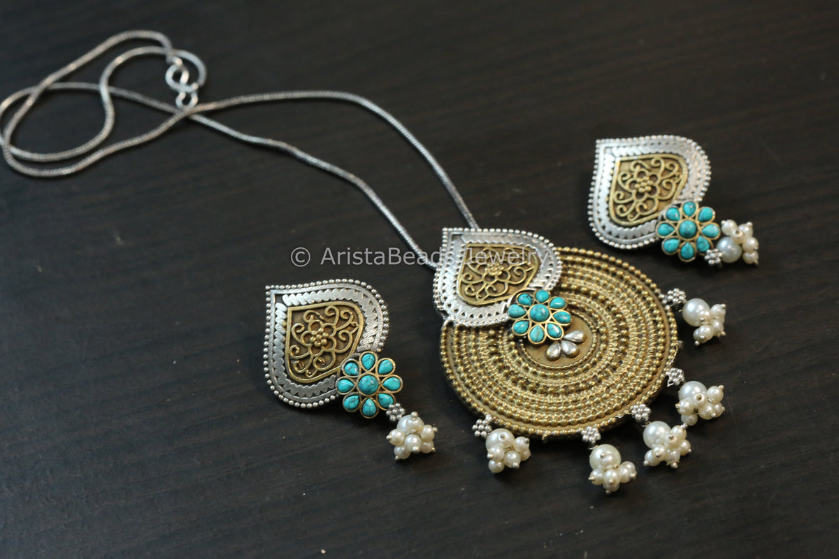 Dual Tone Necklace Set - Turquoise