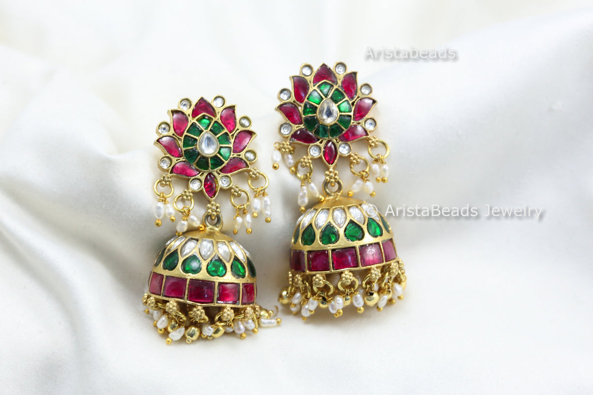 Multicolor Jadau Kemp Kundan Jhumka