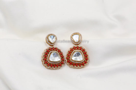 Coral Uncut Kundan& Micro CZ Earrings