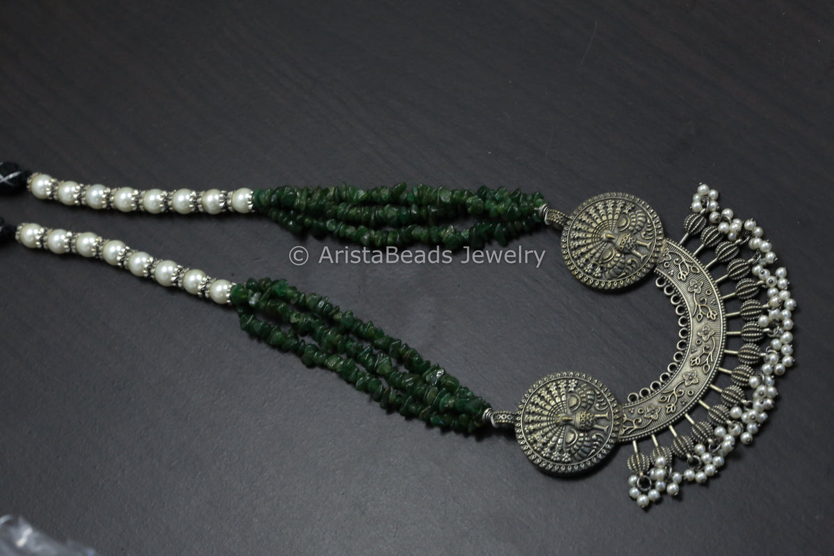 Oxidized Necklace -  Green Agate