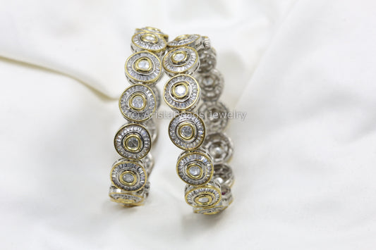 Moissanite Kundan Polki & Baguette CZ Bangle Set