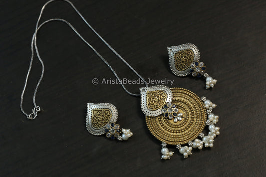 Dual Tone Necklace Set - Blue Clear