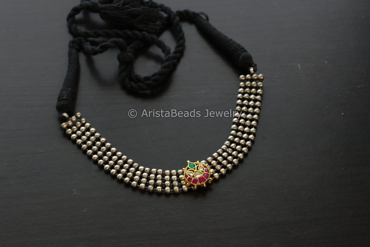 Oxidized Necklace Ruby Kundan Motif