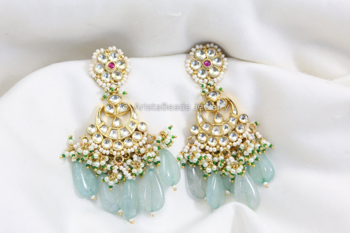 Pachi Kundan Chandbaali With Chalcedony Drops