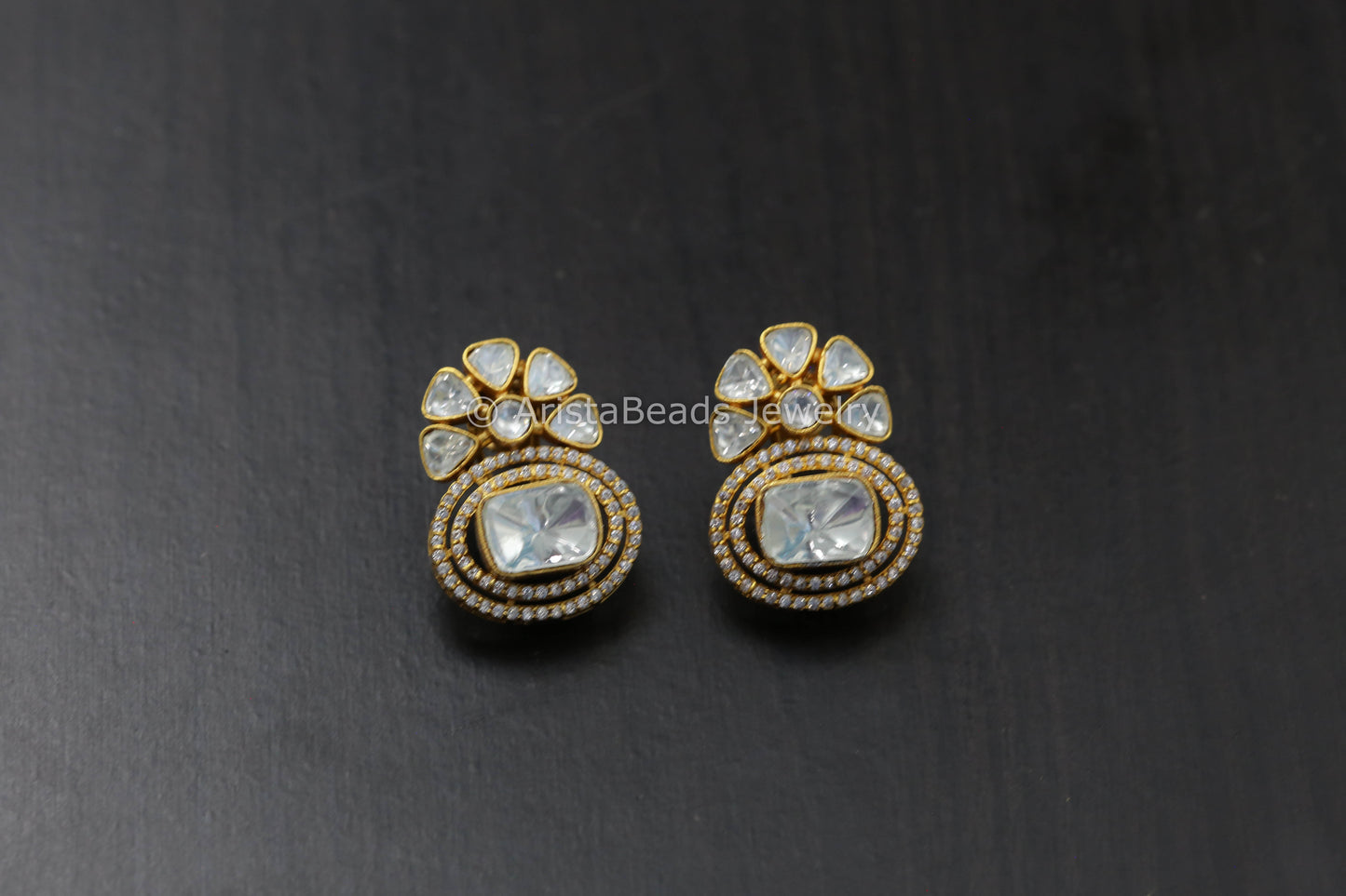 Premium Uncut Polki Flower Stud- Clear