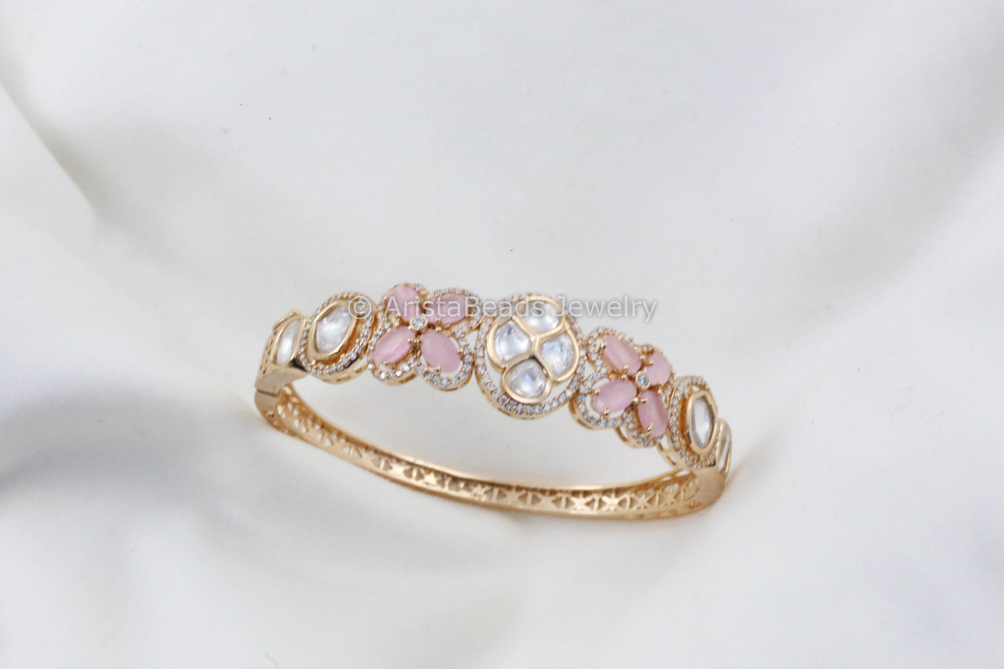 Clear & Pink Uncut Polki and CZ Bracelet (Openable)