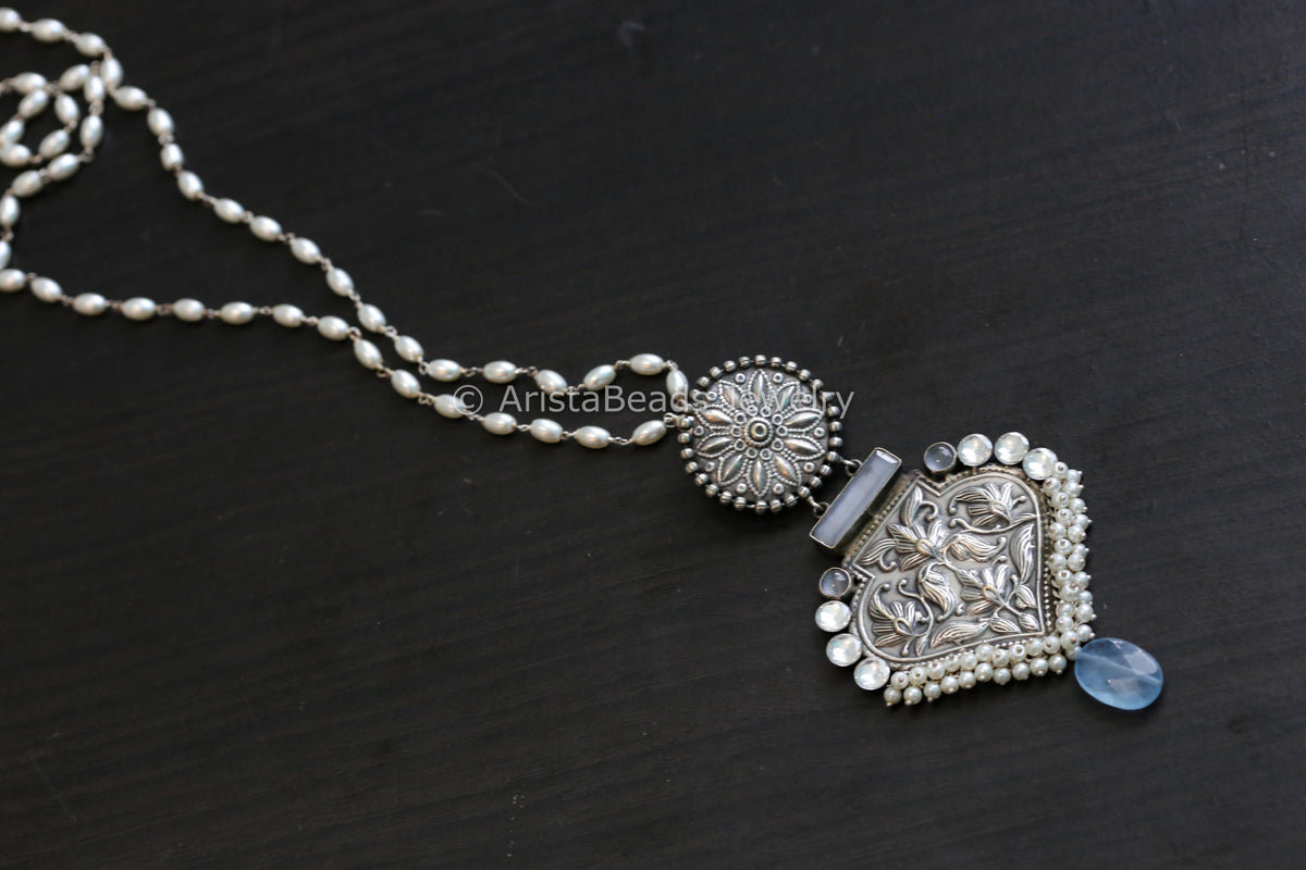 Silver Look Necklace - Chalcedony Drop